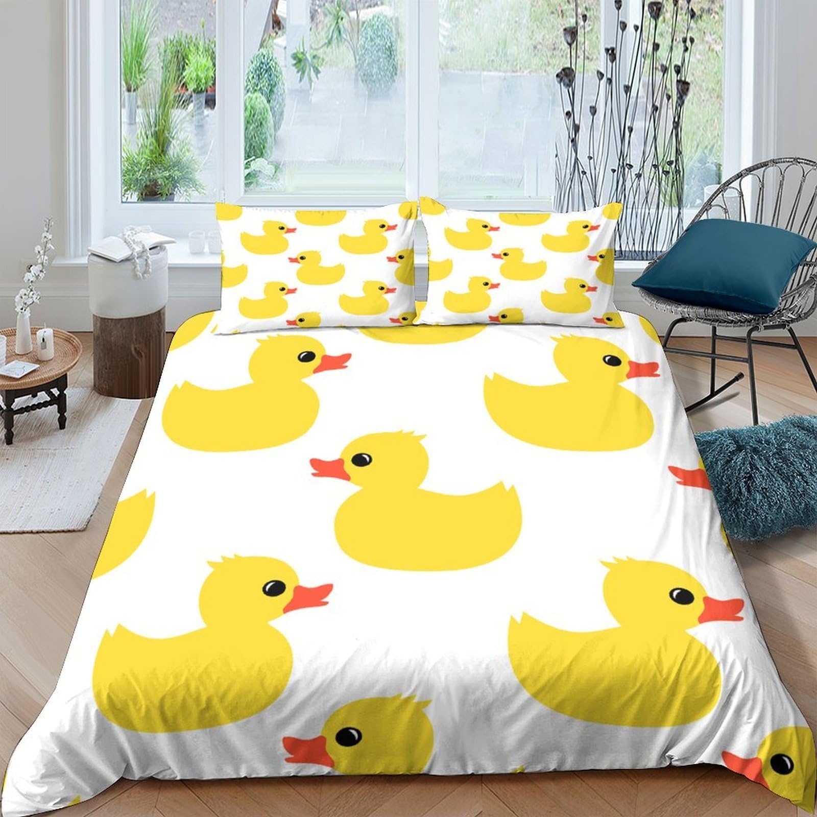 Ctjqhvkz Style-5 3D Printed Yellow Duck Fitted Sheet Microfiber Soft Cartoon Duckling Mattress Cover Bedroom Decor Machine Washable Single（135X200cm）