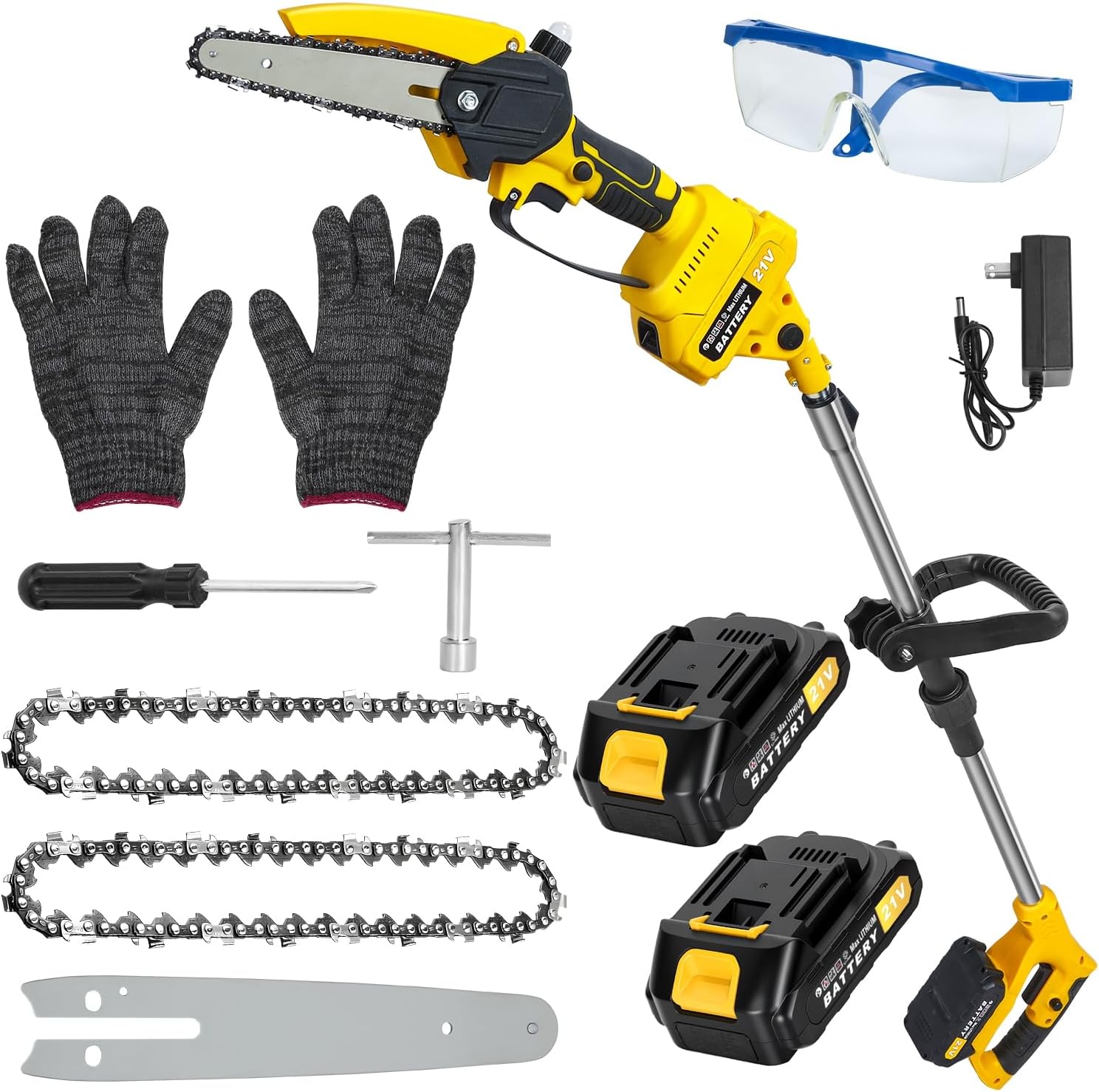 2-IN-1 Cordless Pole Saw & Mini Chainsaw, 6-Inch Brushless Electric Chain Saws With 2 X 1.5Ah Battery, 5.9 Feet MAX Reach Chain Saw For Tree Pruning, Telescopic Extension Pole Gifts For Men U