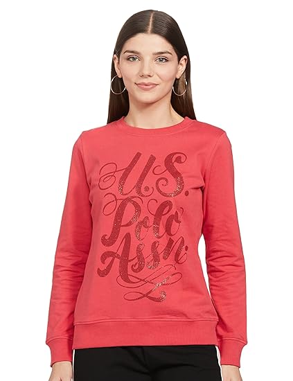 US Polo Association Women Red Crew Neck Graphic Print Sweatshirt