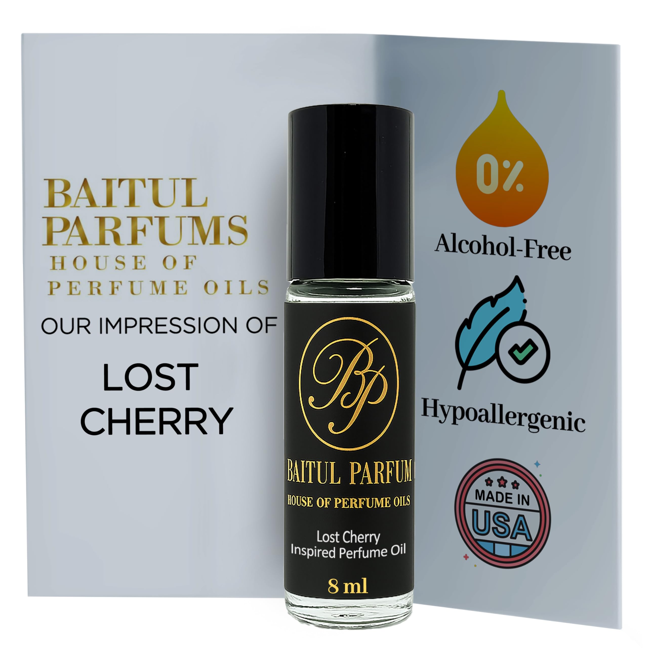 Comparable to Lost_Cherry Alcohol-Free Perfume Oil – 8ml Travel Size Roll-On Glass Bottle, Long Lasting Fragrance, 98% True-to-Scent, Clean Scent Perfume, Main Accords - Sweet, Fruity, Almond