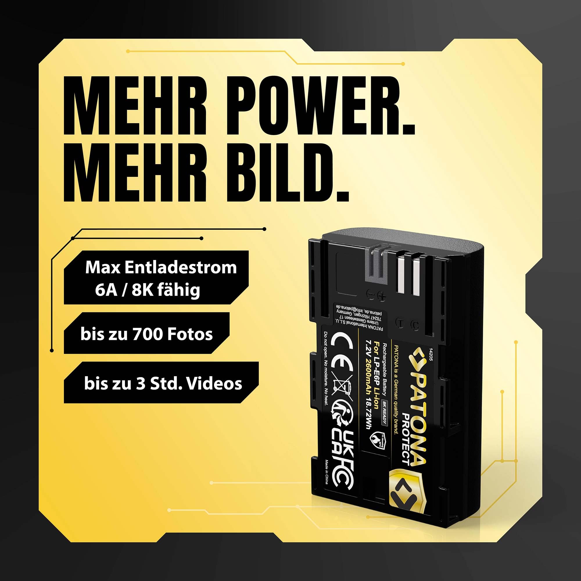 PATONA 2X Protect Akku Ersatz für Canon LP-E6P/E6NH/E6N 2600mAh 6A 8K-fähig | Ersatzakku für EOS R5 R6 R5C R6II R7 5D Mark II III IV 5DS 60D 6D 70D 7D 80D 90D WFT-E5 E7 XC10 XC15, mit Schutzgehäuse