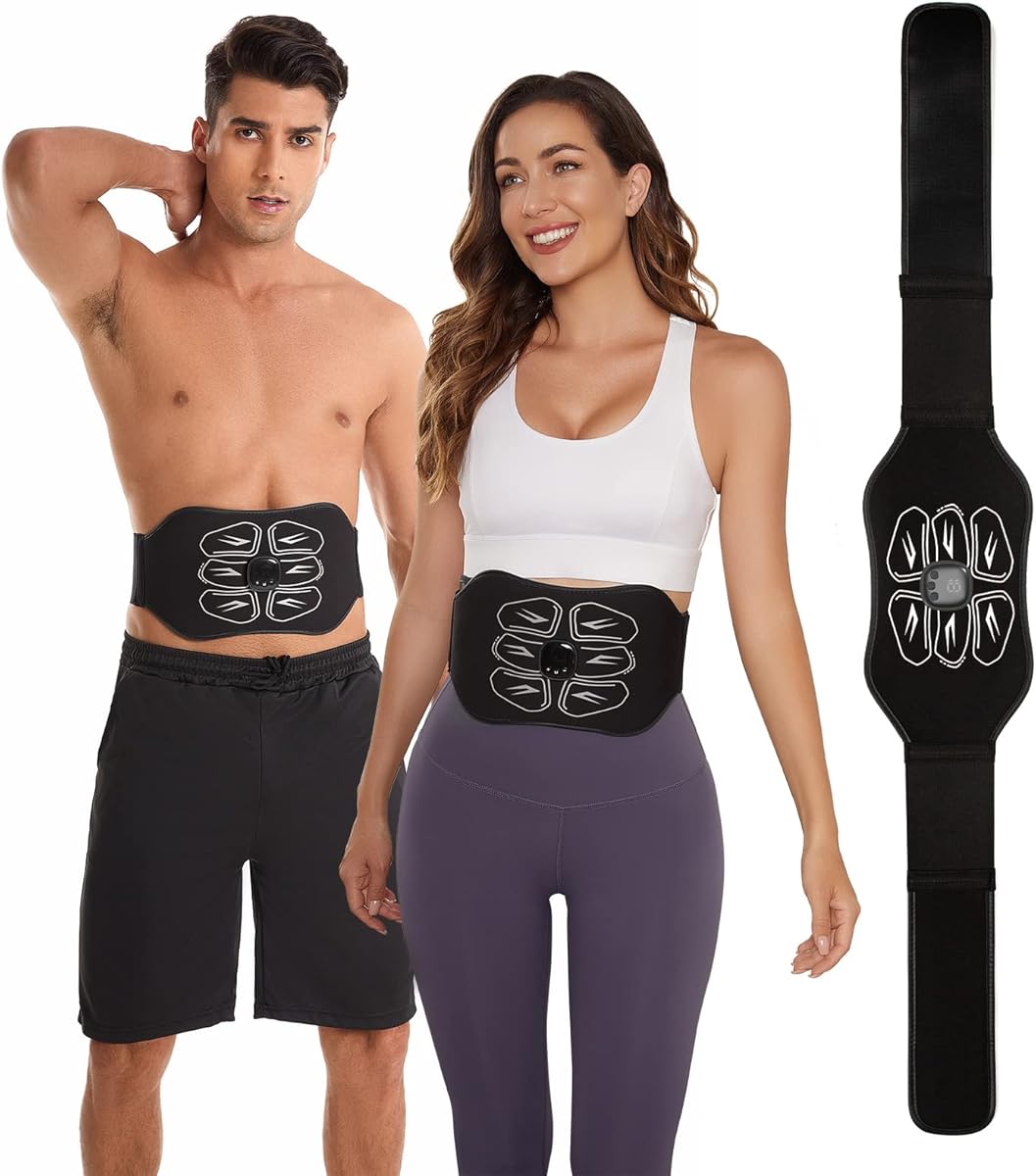 ABS Stimulator - EMS Muscle Stimulator - Abdominal Training Belt Portable Sport Exercise Workout Equipment Home Office Black White