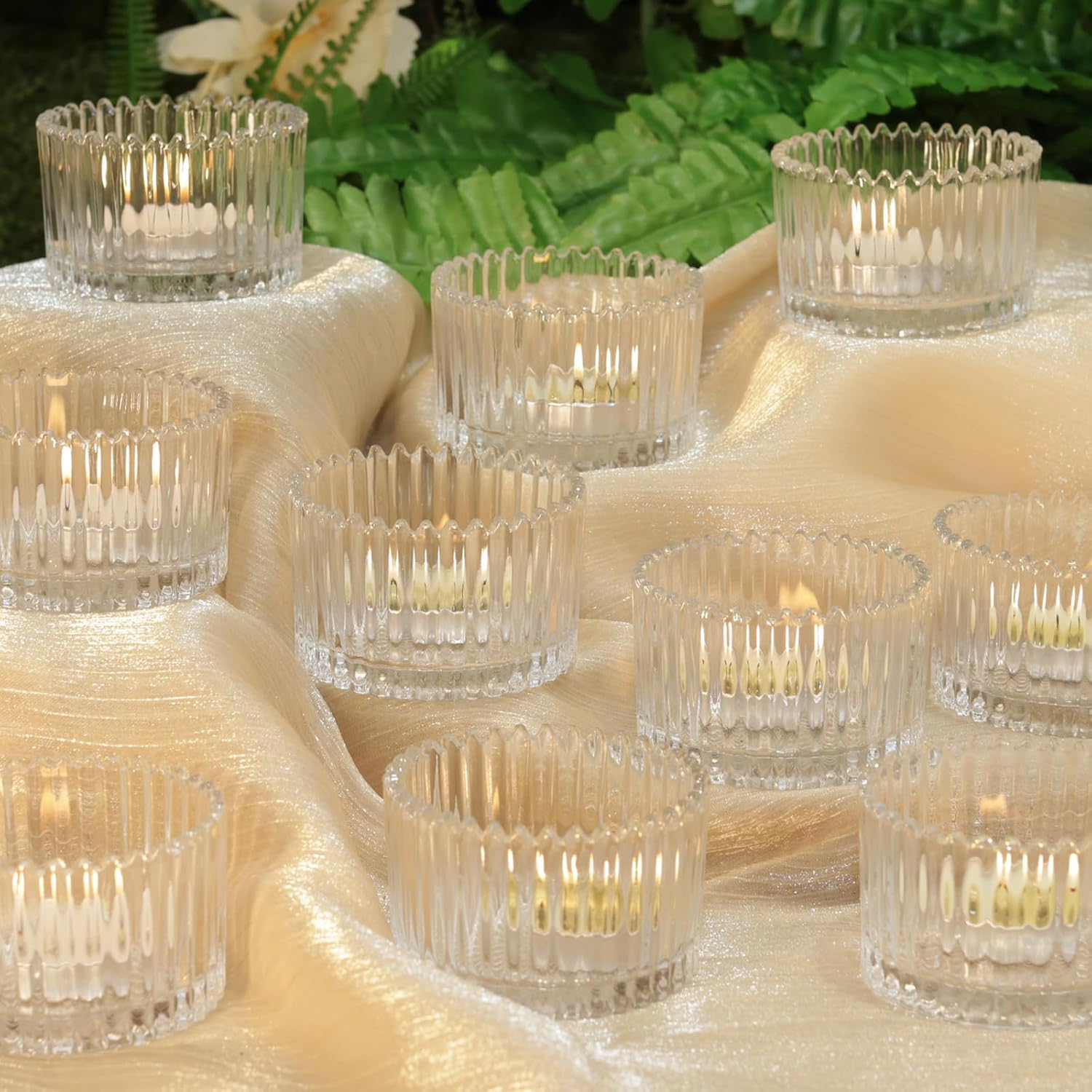 Tea Light Candle Holders 20Pcs - Clear Glass Votive Holders with Fluted and Ribbed Rim, Wedding Candle Holder for Valentine’s Day, Christmas Eve, Birthday, Proposal, Table Centerpiece Table Decor