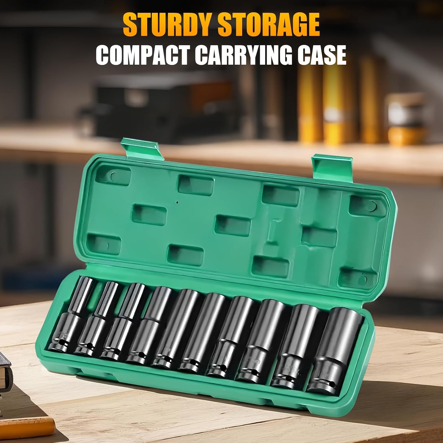 10 pcs 1/2 Inch Drive Deep Impact Socket Set 6 Point Professional Socket Set Wrench Kit Wrench socket with Extension Bar Drive Socket Sets for Automotive Home Repair DIY Projects