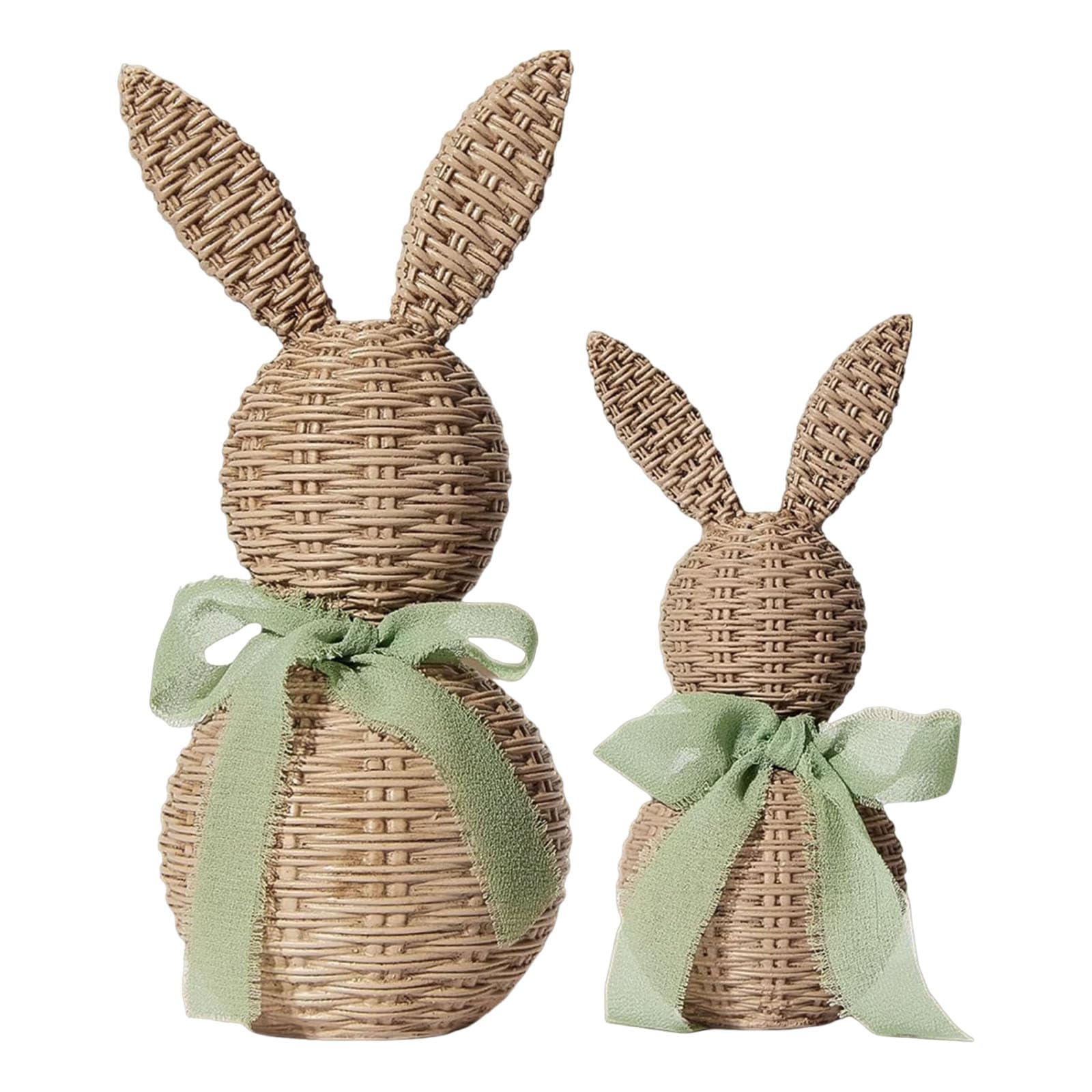 Coniglietti con fiocco verde chiaro, 2 pezzi, decorazioni pasquali grandi e piccole, set di statuette, centrotavola primaverile in stile fattoria, decorazione per la casa, Banco Da (A, One Size)