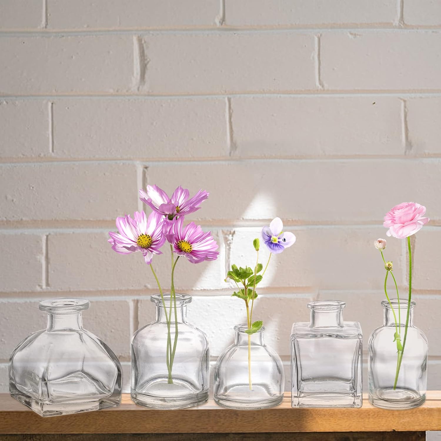 Hedume Set of 10 Small Glass Flower Vases, Clear Glass Bud Vases, Decorative Rustic Floral Vases, Mini Table Floral Vase for Home Decor Centerpieces, Events, Vintage Look - Image 5