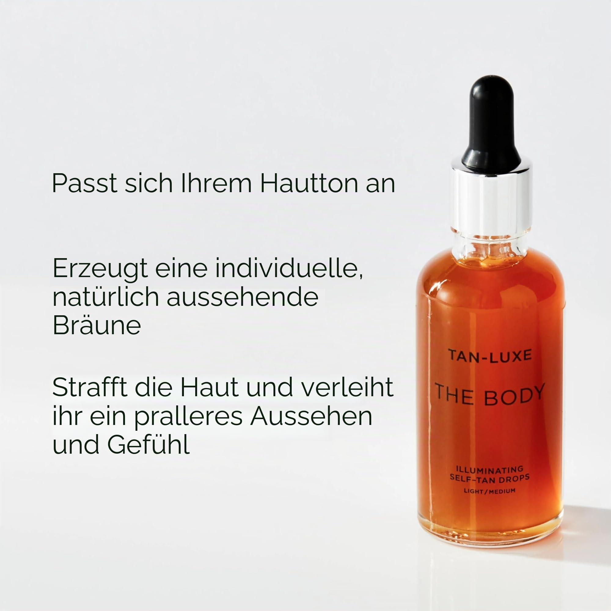 Tan Luxe THE BODY Selbstbräunungstropfen, Medium (15 ml), fügen Sie Bräunungstropfen zur Hautpflege für individuelle Körperbräune hinzu, tierversuchsfrei und vegan