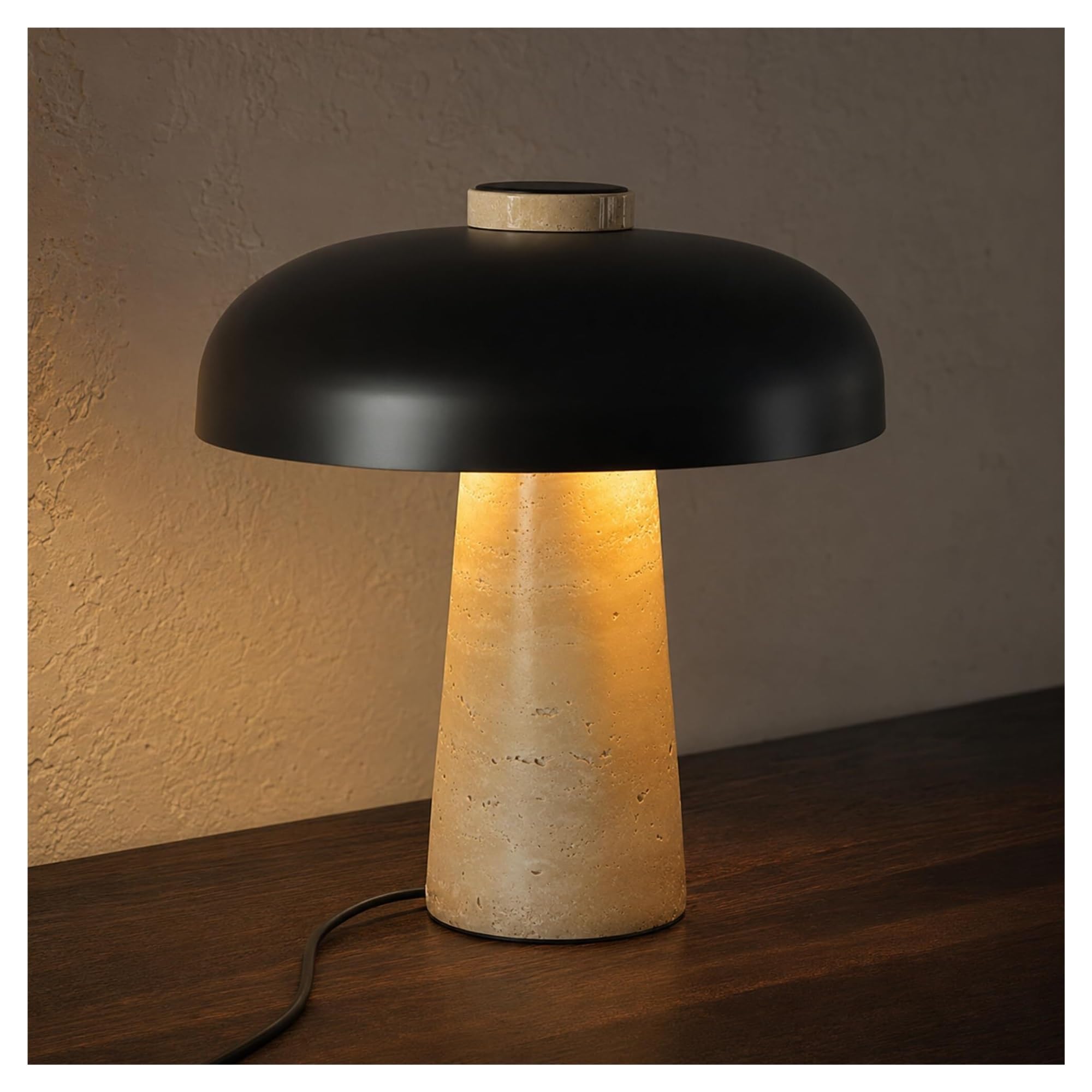Khukhu Black 11.81 Inch Travertine Table Lamp With 3 Color Temperatures(Black)