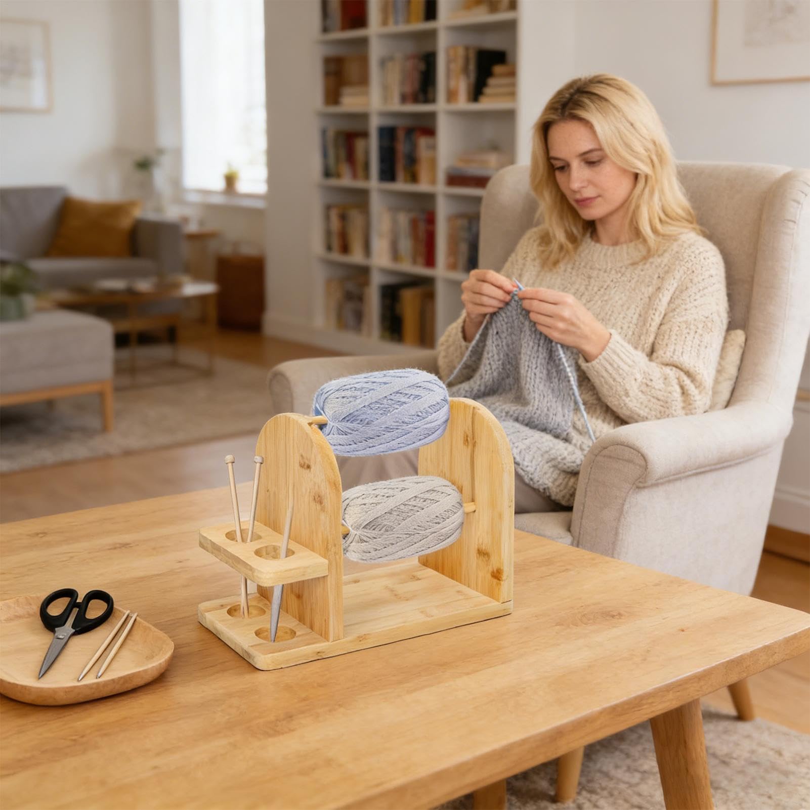 Porte-pelotes à crochet, tourneur en bois naturel doux, support pour fil de crochet rotatif | Pour les amateurs de , les amateurs de , les débutants, adultes, hommes, femmes