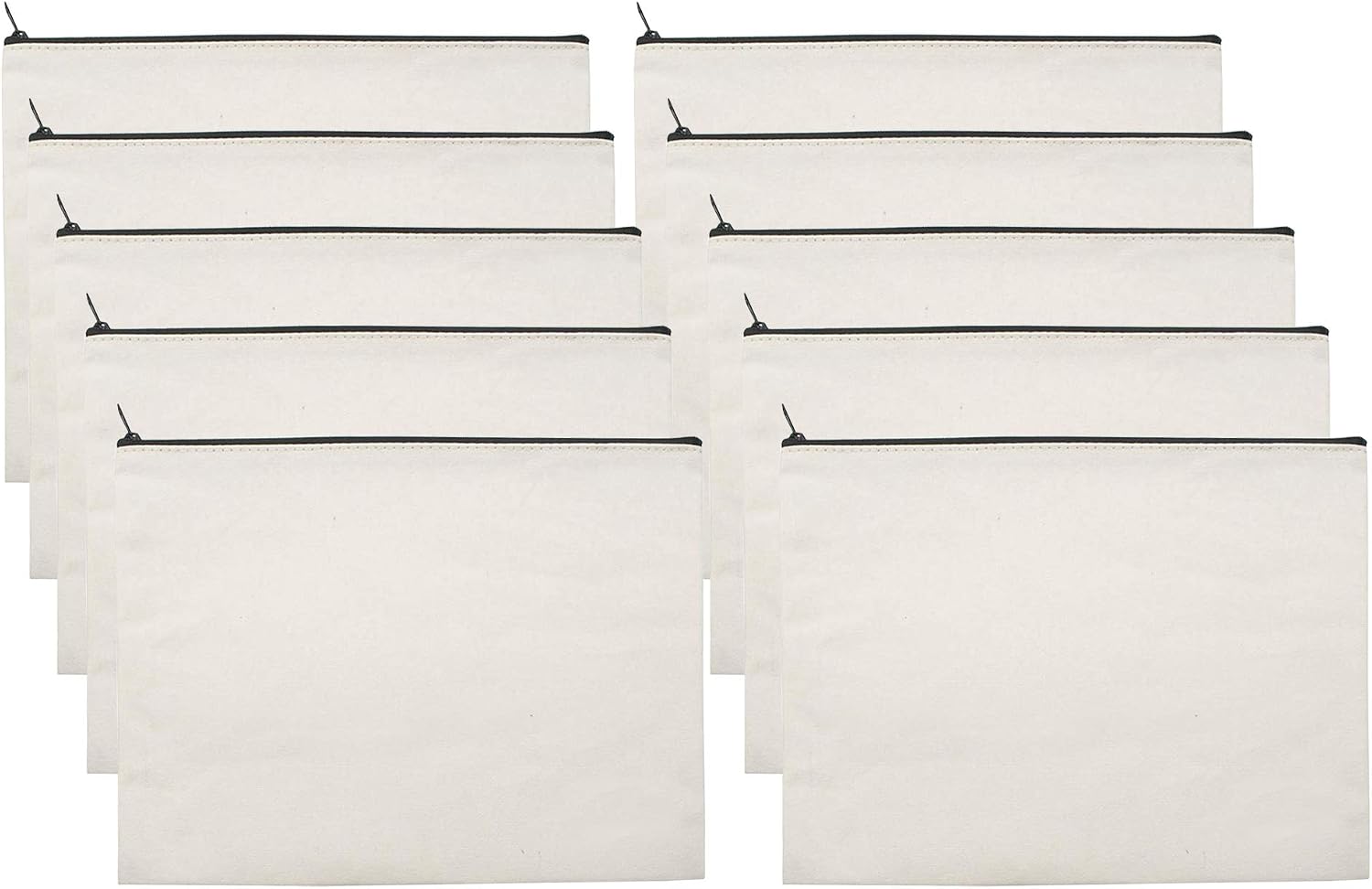 10 PCS White Canvas Makeup Cosmetic Bag - Pouch Zipper Bag Organizer