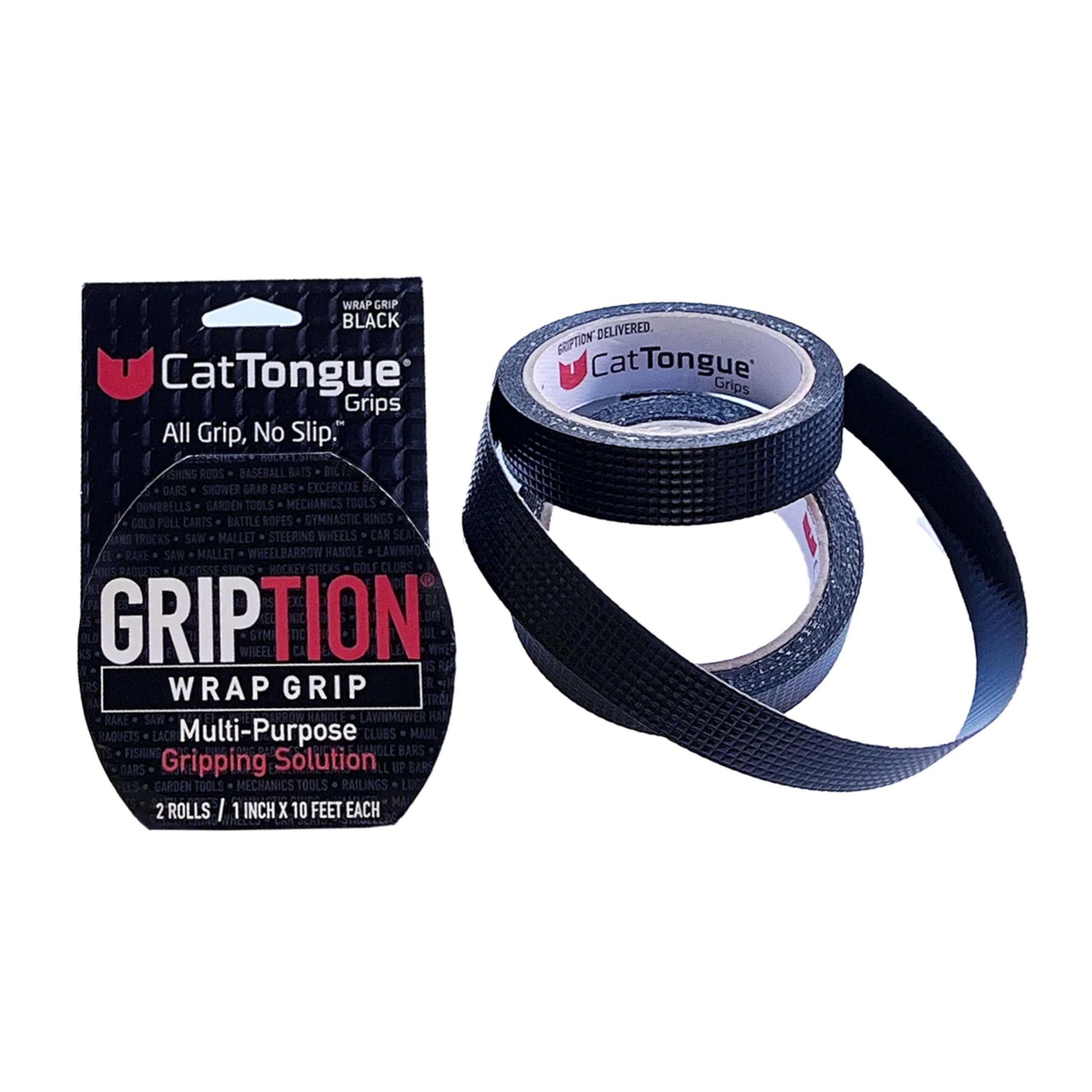 CATTONGUE GRIPS Non-Abrasive Grip Wrap Tape – 1” Thick Heavy Duty Tape for Wrapping Tools, Bats, Workout Equipment for Extra Grip, Durable Anti Slip Tape (Black, 20ft)