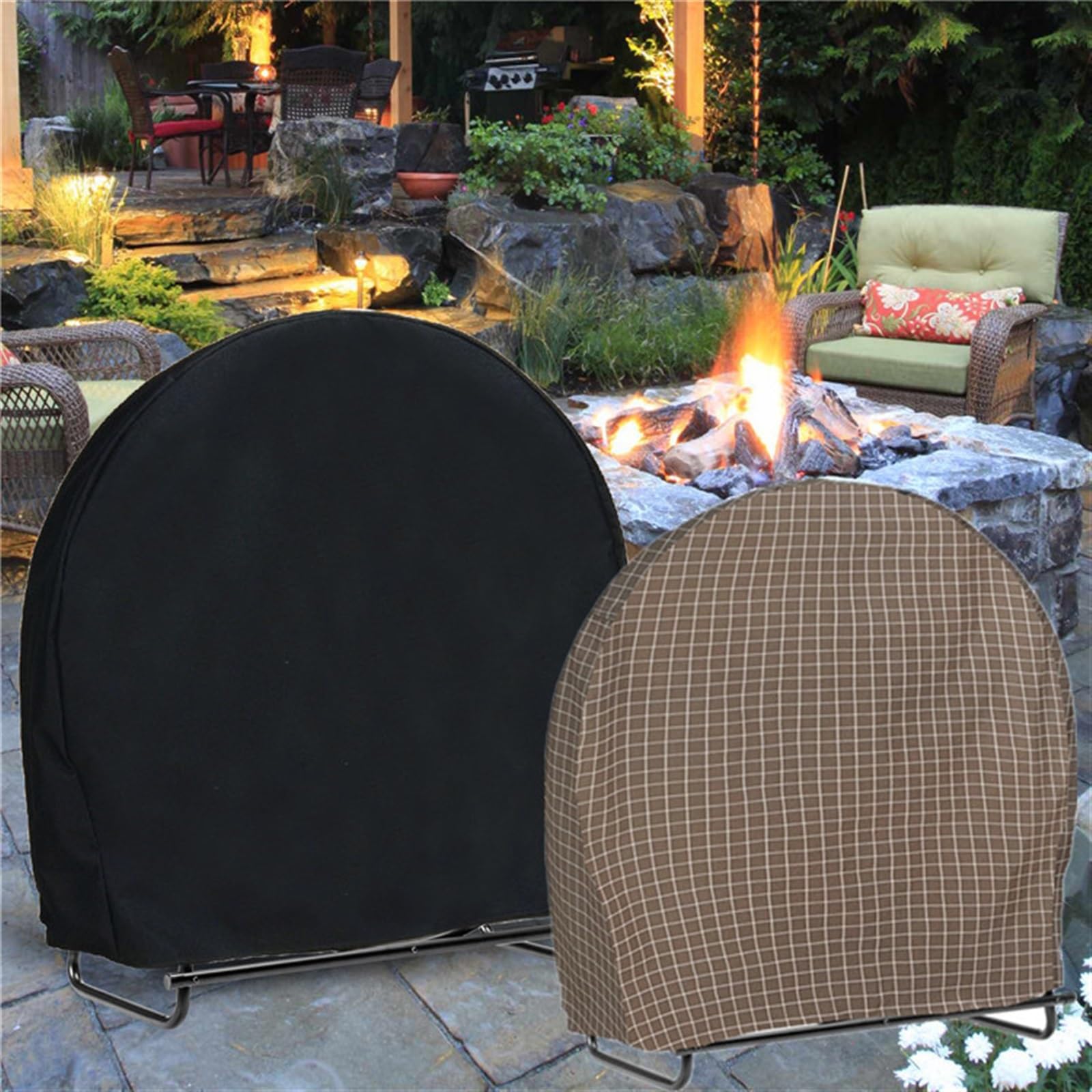 Funda Para Estantería De Leña Cubierta protectora for leña redonda, portátil, impermeable, for exteriores, for patio, chimenea, cubierta for leña for el hogar Cubierta Para Estante De Leña(Brown)