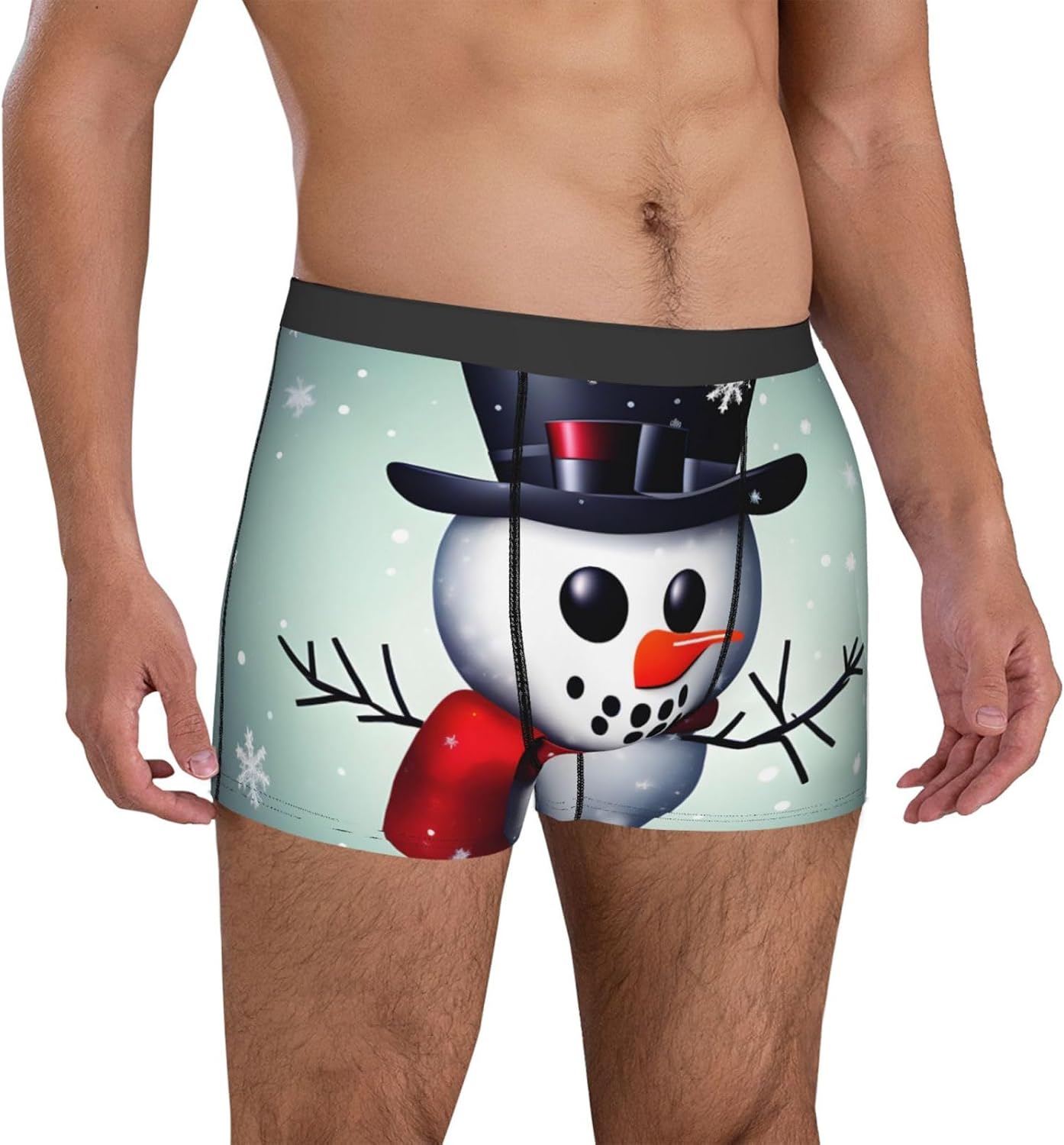 Christmas Snowman Print Men'S Boxer Briefs Soft Breathable Polyester Fabric With Comfortable