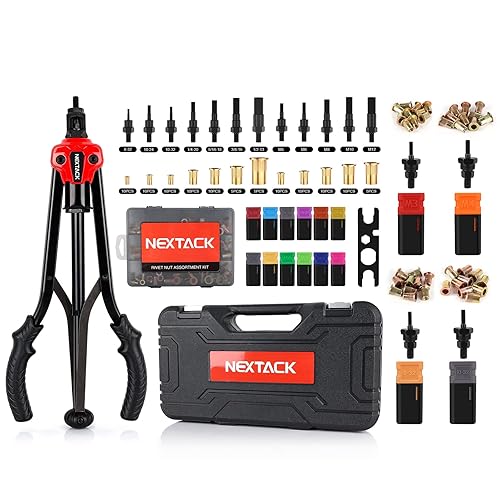 Herramienta de tuerca remachadora NT800 y M3, M4, 6-32, 10-32, Kit de mandril de liberación automática con 145 kit de tuercas surtidas, 16 mandriles