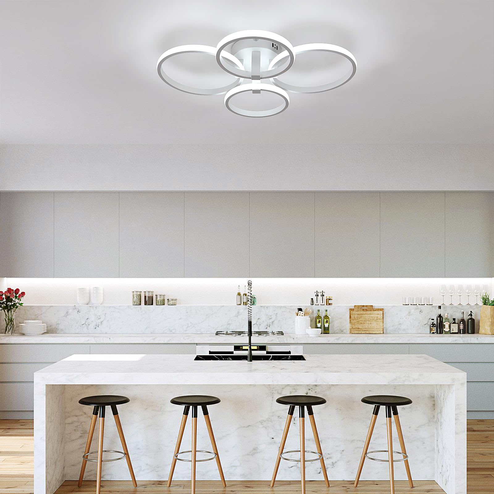 DELIPOP Plafoniera LED Soffitto, 56W 6300LM Lampada da Soffitto Moderna Rotonda, Bianco Lampadario Camera da Letto per Cucina, Soggiorno, Studio, Ufficio, Bianco Freddo 6500K, 57.5cm