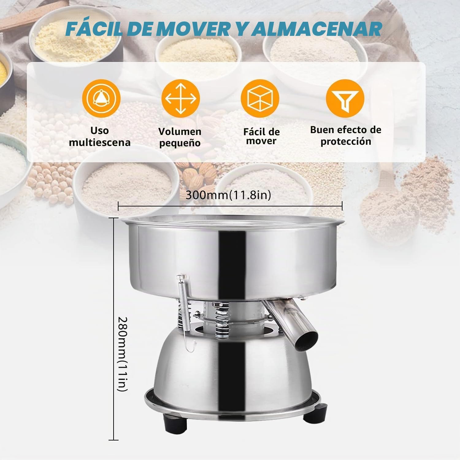 YUCHENGTECH Tamizador de Harina Electrica con Tamiz de Malla 40 Tamiz Vibratorio Automatico Tamiz Eléctrico de Acero Inoxidable para Tamizar Harina/Cacao en Polvo 1150r/min 50W