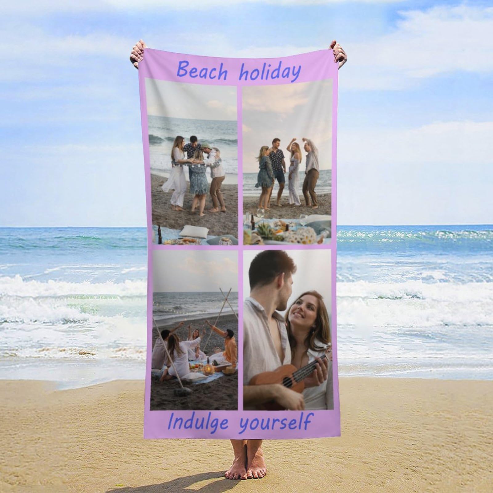 RHMMDIYST Personalised Beach Towel | Customised Bath Towel with Photo/Text | Thick Microfibre Towel,Soft and Quick Drying Beach Towel - Suitable for Travel Seaside Camping Swimming (4 photo)