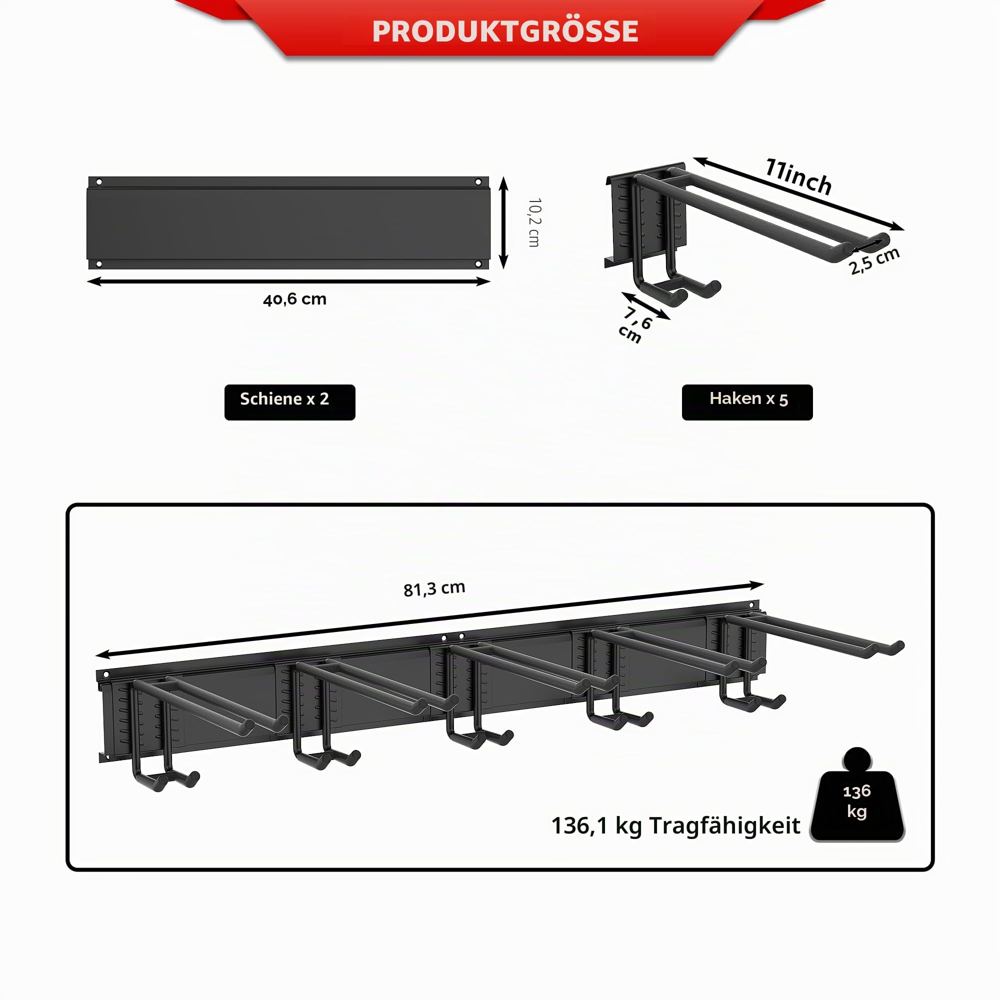 Ultrawall Skiträger, Wandmontage, Ski-Aufbewahrung für Garage, Aufbewahrungssystem, 10 Paar Skierhalter für Zuhause, Schuppen, hält bis zu 136 kg