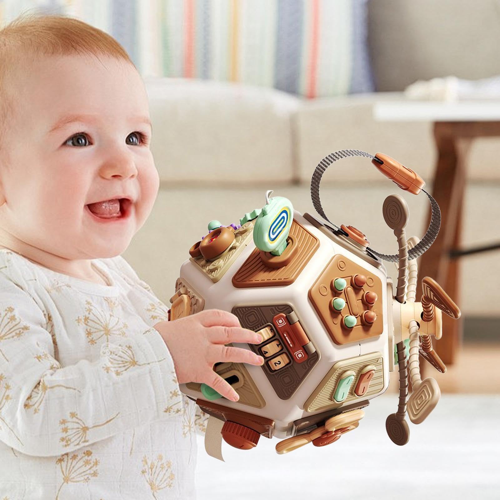 Cubo occupato per bambini, attività genitore-bambino, giocattolo | sensoriale per bambini, accessorio di apprendimento sostenibile, dimensioni 12 x 12 cm, per seggiolino auto, aereo, viaggi, a