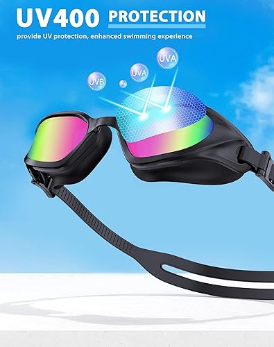 Miniatura 6 de Gafas de natación unisex para adultos, antiniebla, anti rayos UV, sin fugas, amplia visión para hombres, mujeres y jóvenes