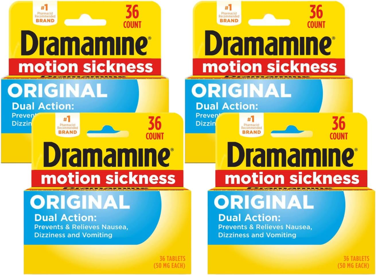 Motion Sickness Relief Original Formula, 36 Tablets, Packaging May Vary (Pack of 4)