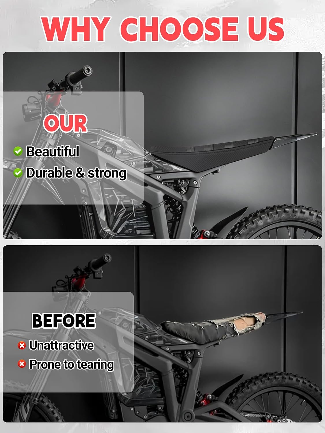 Seat Cover for Talaria Sting,PVC Non-Slip Motorcycle Cushion Cover for Electric Dirt Bike Ebike Taparia Sting MX3 R MX4 MX5-Gray
