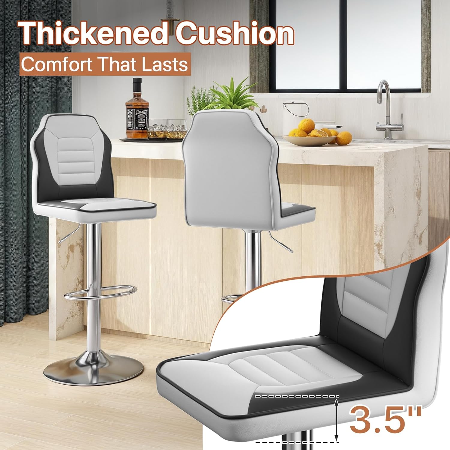 Magshion Modern Racing Seat Bar Stools Set of 2, Adjustable Swivel Gaming Stools with Backrest and Footrest, White/Black