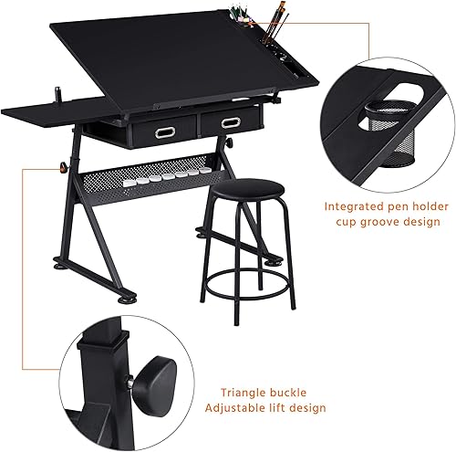 Miniatura 7 de Yaheetech Mesa de dibujo para artistas, escritorio de dibujo de altura ajustable, escritorio de arte/manualidades, estación de trabajo de pinturas