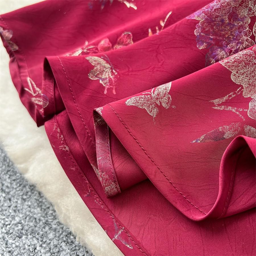 Women's Ankle Length Satin A Line Skirt with Zipper Vintage Floral Design4