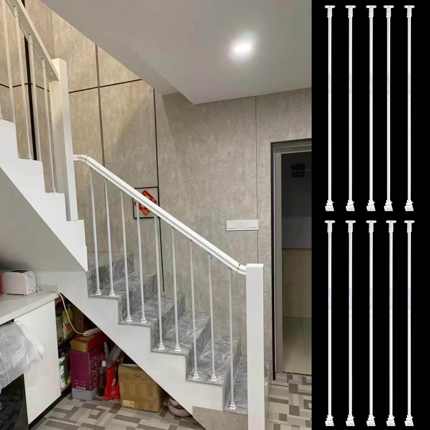 Banister Interior Spindle for Stairs, 1 2 5 10 Pcs White Wrought Iron Stairway