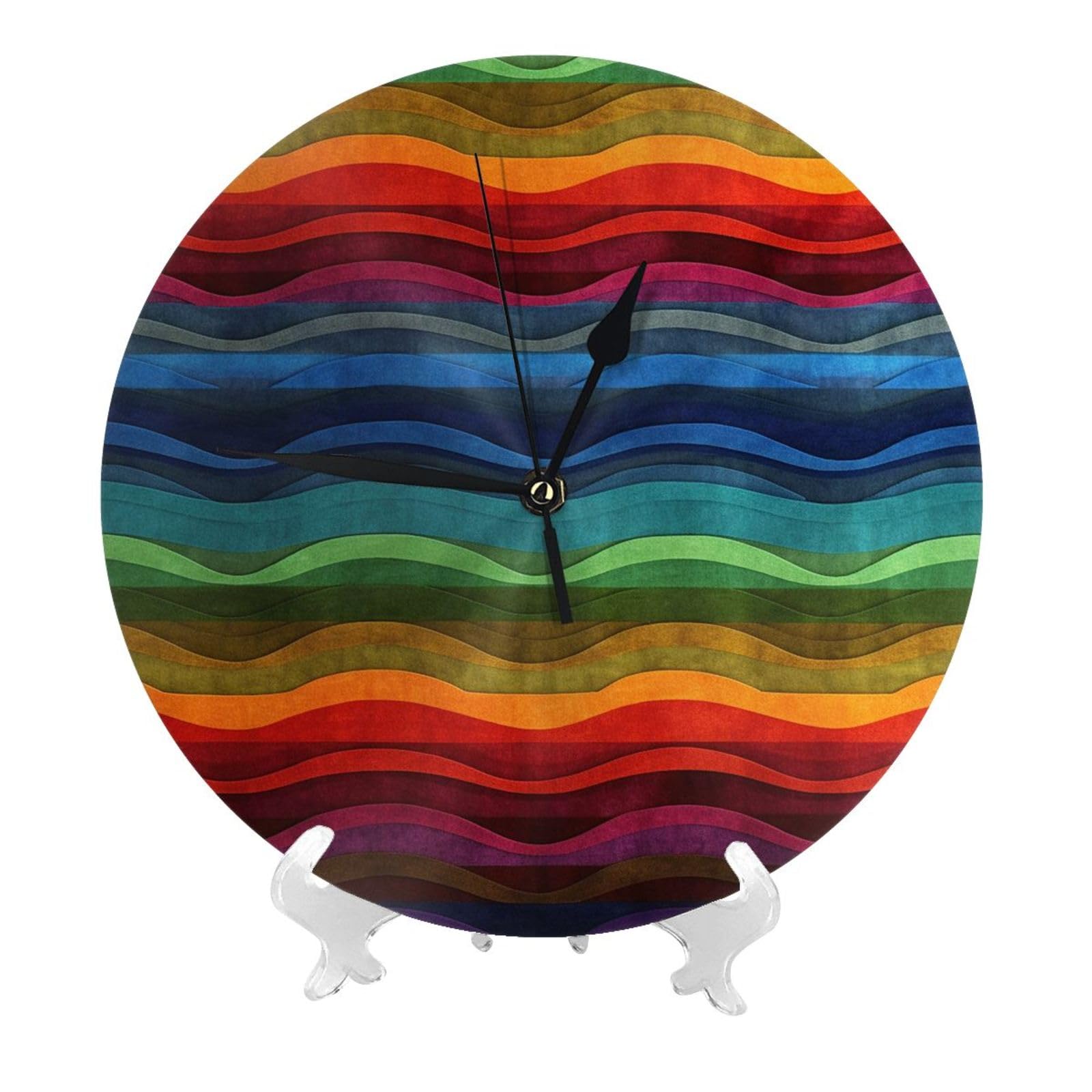 DWVTSLH Rainbow Wall Clock 10 Inch Silent Non-Ticking Modern Clocks Battery Operated - Decorative Wall Clocks for Bedroom Living Room Kitchen Office Wall Decor Gift Idea