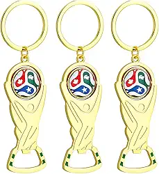 Conjunto de 3 chaves abridor de garrafa de cerveja troféu da Copa do Mundo 2026, bola de futebol rotativa 3D premium liga de zinco abridor de garrafa portátil para lata, refrigerante, ferramenta de