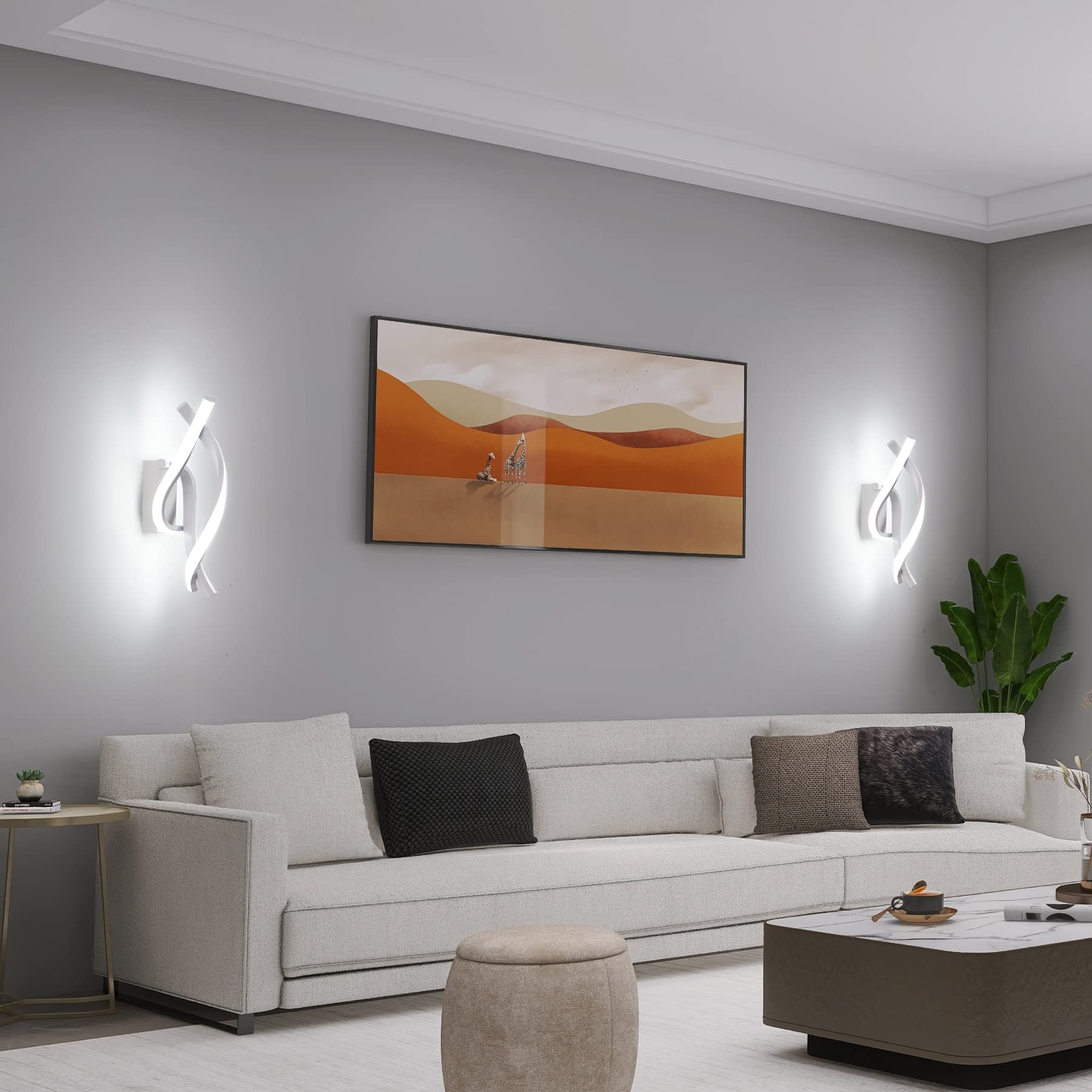 Applique da Parete Interno,22W LED Luce Bianco Freddo 6000K 1800 Lumen Lampada da Parete,Moderno Design Curvo Lampade a Muro,Aplique Alluminio per Bagno Soggiorno Camera da Letto Scale Corridoio