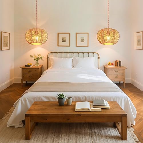 Miniatura 3 de Lámpara colgante. Lámpara de techo Lámpara colgante de ratán con cable de enchufe para sala de estar. Dormitorio. Cocina. Lámpara colgante de