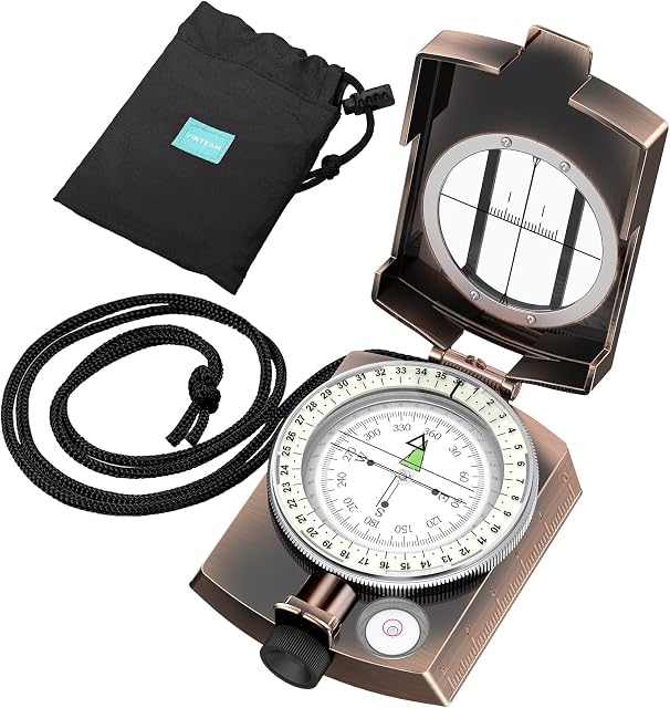 VINTEAM Compass, Hiking Compass Military Compass Multifunctional Waterproof Metal Sighting Compass with Carrying Bag and Bubble Levels for Hiking Camping Climbing Biking