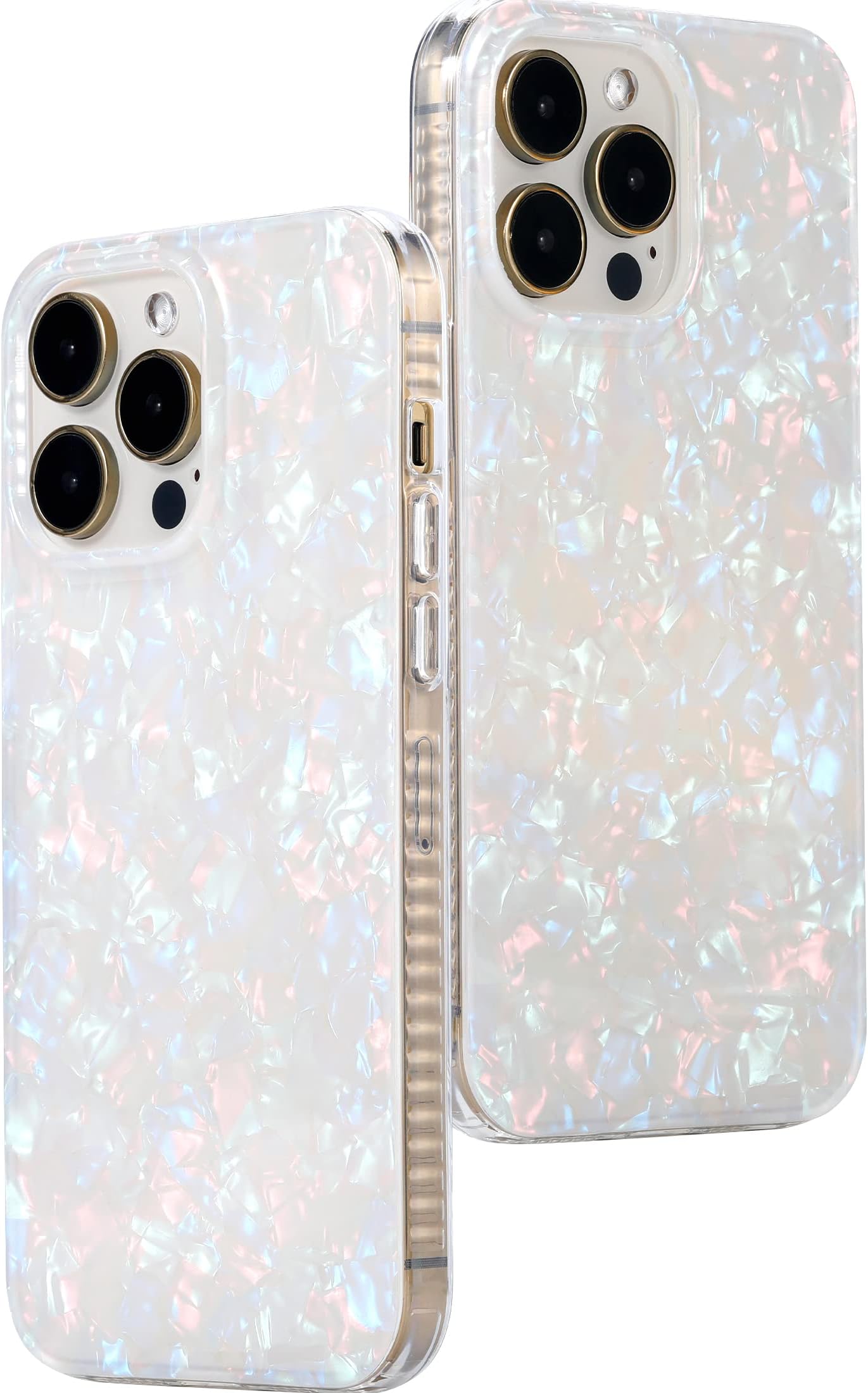 LONLI Hue White Pearl Tort Phone Case for iPhone 14 Pro Case | 360Ã‚° Shock-Absorbent Bumper, Cute, Unique, Aesthetic, Phone Cover, for Women and Girls