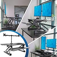 Vista 4 de Mount-It! Standing Desk Converter Height Adjustable 47" Extra Large Wide Stand Up Desk Riser, Dual Monitor Arm Mounts, Stand Up Desk Convertor with
