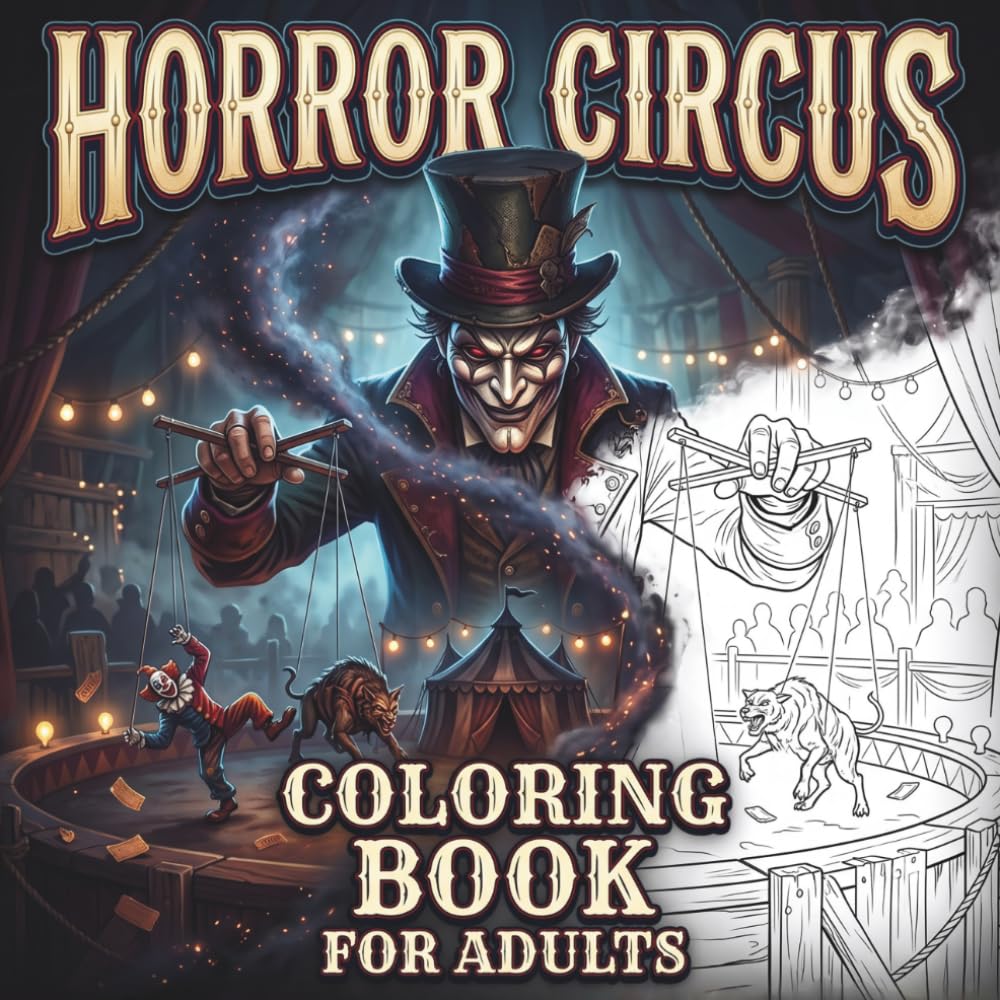 Horror Circus Coloring Book for Adults: One-Sided Creepy Carnival Designs with Sinister Clowns, Haunted Rides, Eerie Performers, and Nightmare Halloween Creatures
