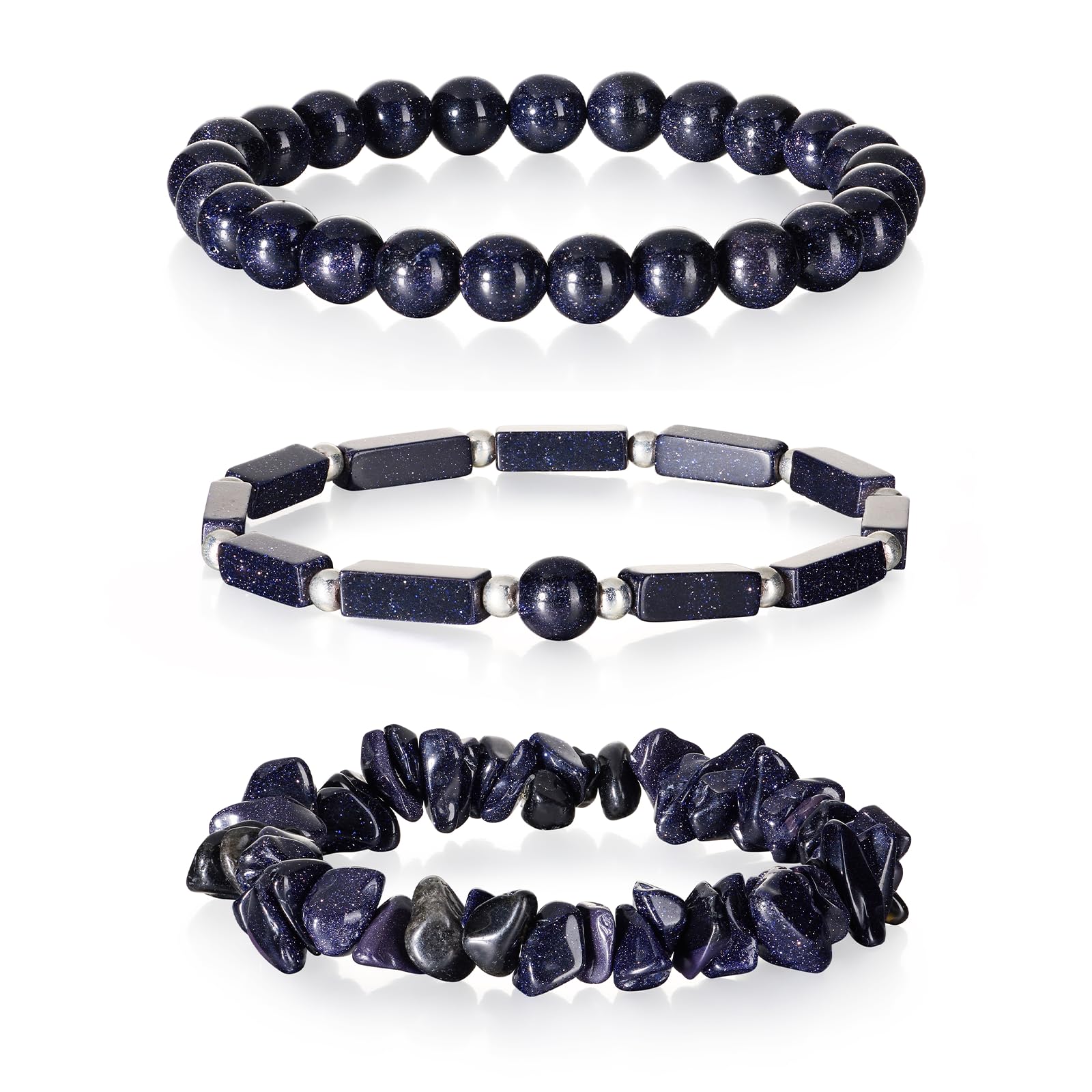 3Pcs Natural Stone Bracelets for Women 8mm Crystal Beaded Bracelets Handmade Stretch Bracelet Healing Crystal Jewelry for Women