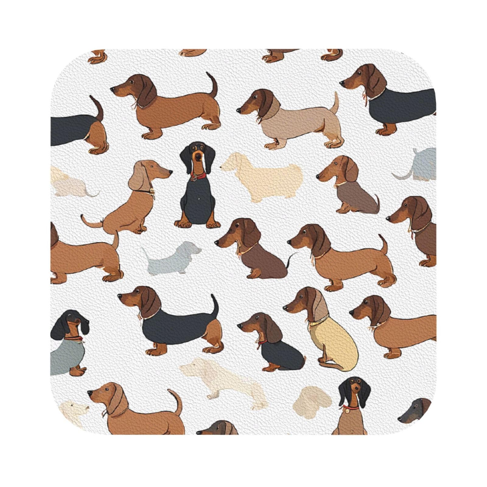 (I Love My Dog Dachshunds) Leather Coaster Set Of 6 Premium Square Drink Coasters For Home Office Restaurant Bar