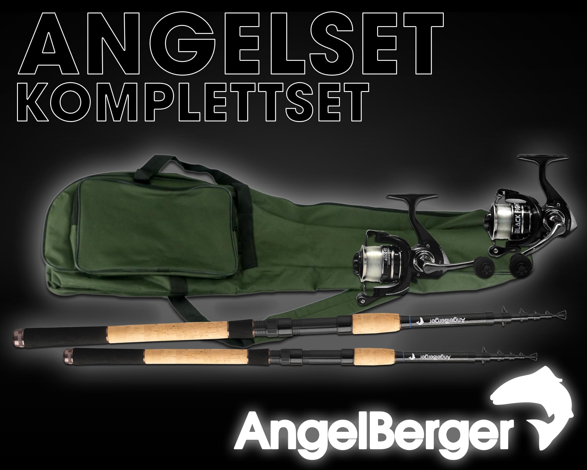 Angel Berger Angelset Komplettset 2 Teleskopruten Rollen Rutentasche Angelruten Angelrollen mit Angelschnur und Rutentasche