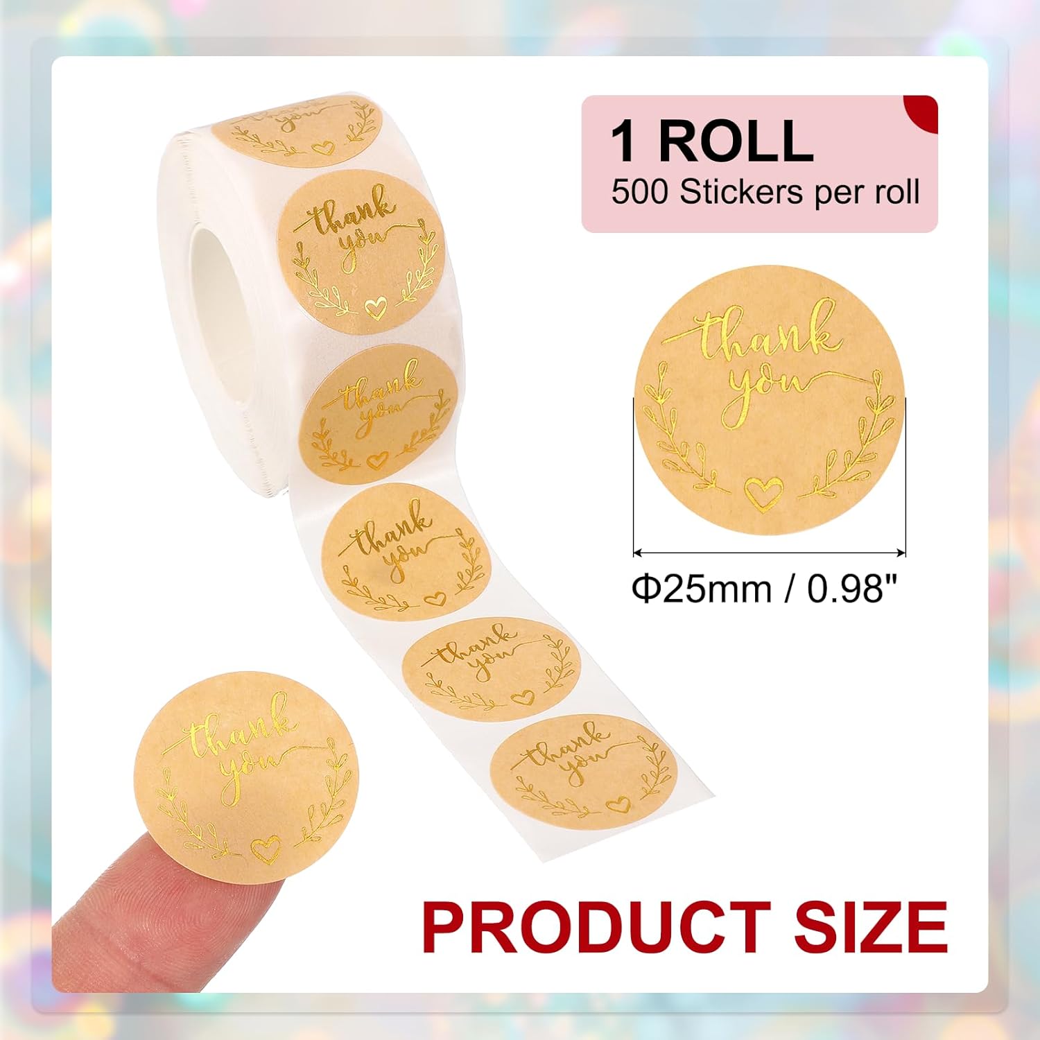 PATIKIL 500Pcs Thank You Stickers, 1" Round Self-Adhesive Labels Small Thank You Stickers Roll for Small Business Sealing Box Envelope, Thank You Style9 - Image 2