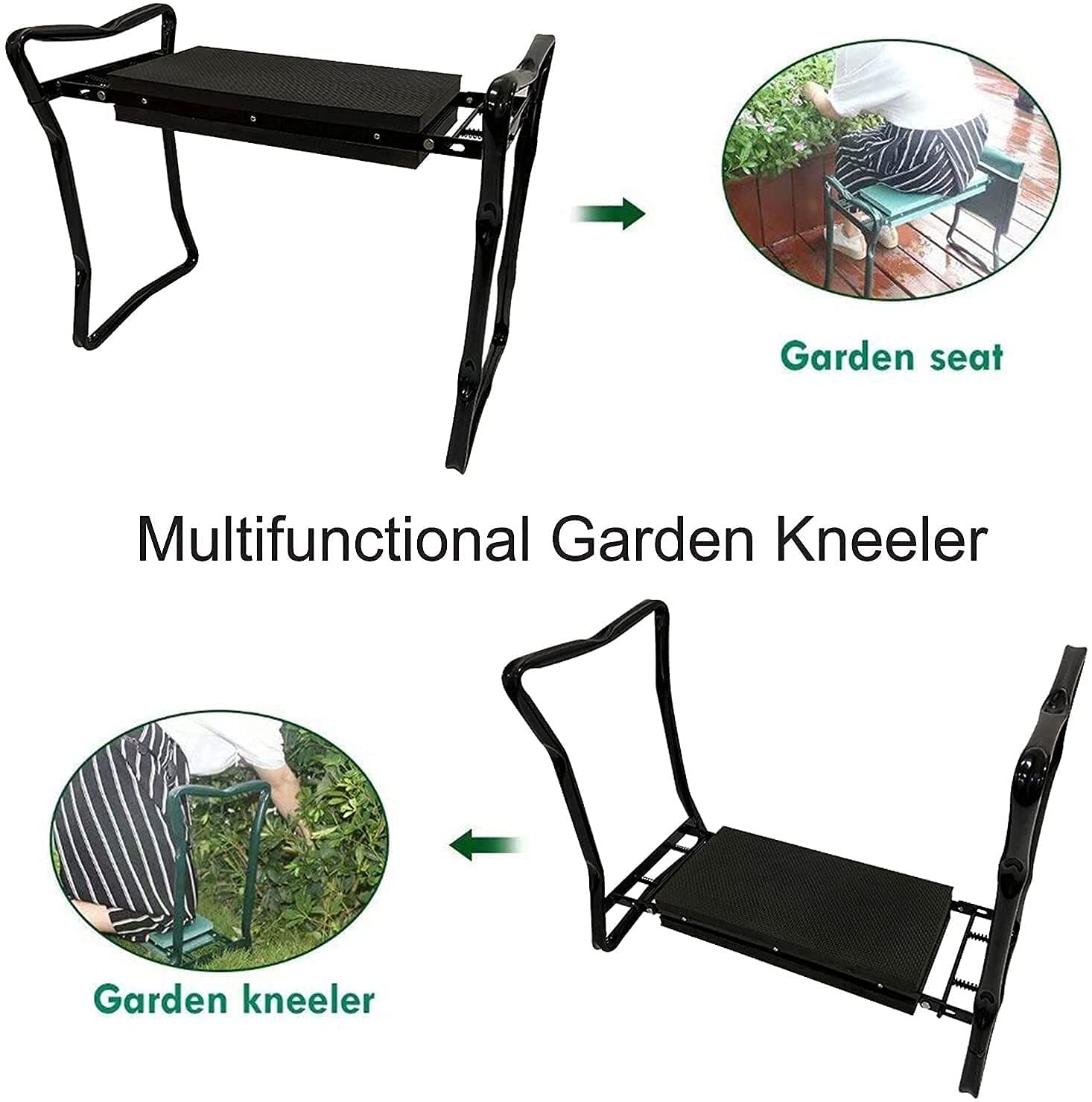 Generico Sgabello da Giardino Pieghevole 2 in 1, Riduce La Pressione sulle Ginocchia, Fornito con Borsa Porta Attrezzi, per Giardinaggio Allaperto, Struttura in Tubi di Ferro