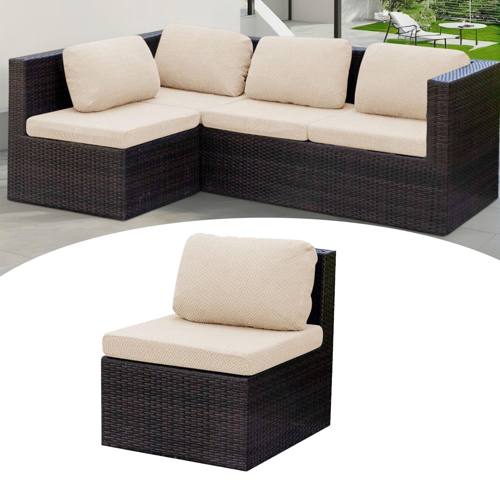 TDHLW 2 Pcs Outdoor Cushion Covers, Patio Chair Seat Cushion and Back Pillow Replacement Covers Set, Stretch Patio Furniture Sofa Couch Slipcovers,Beige,One seat