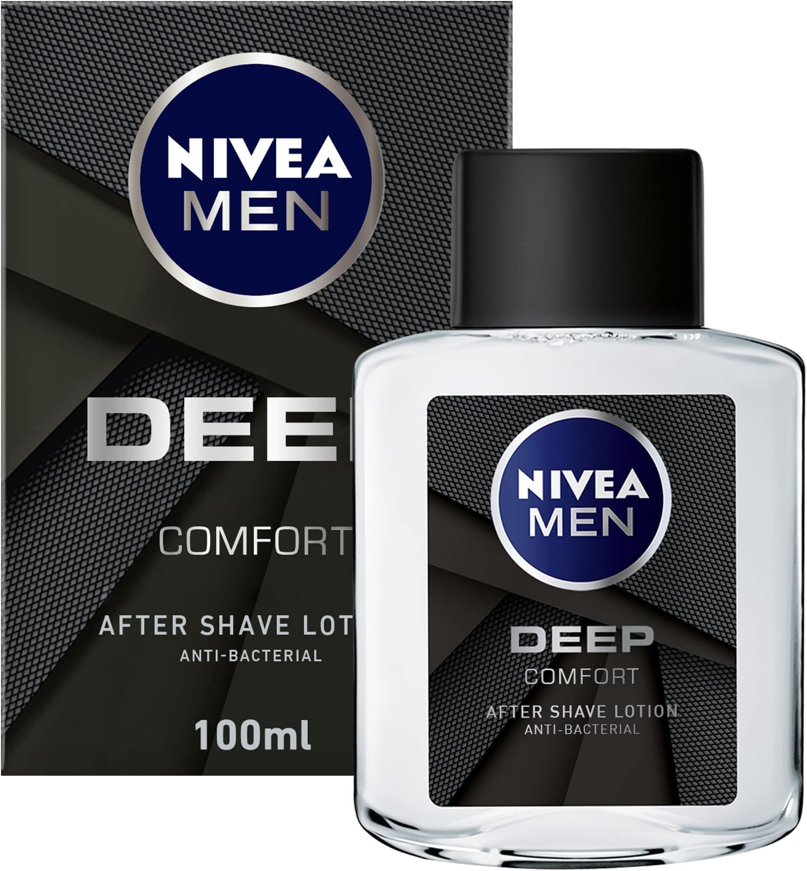 NIVEA MEN After Shave Lotion, DEEP Antibacterial Black Carbon Woody Scent, 100ml