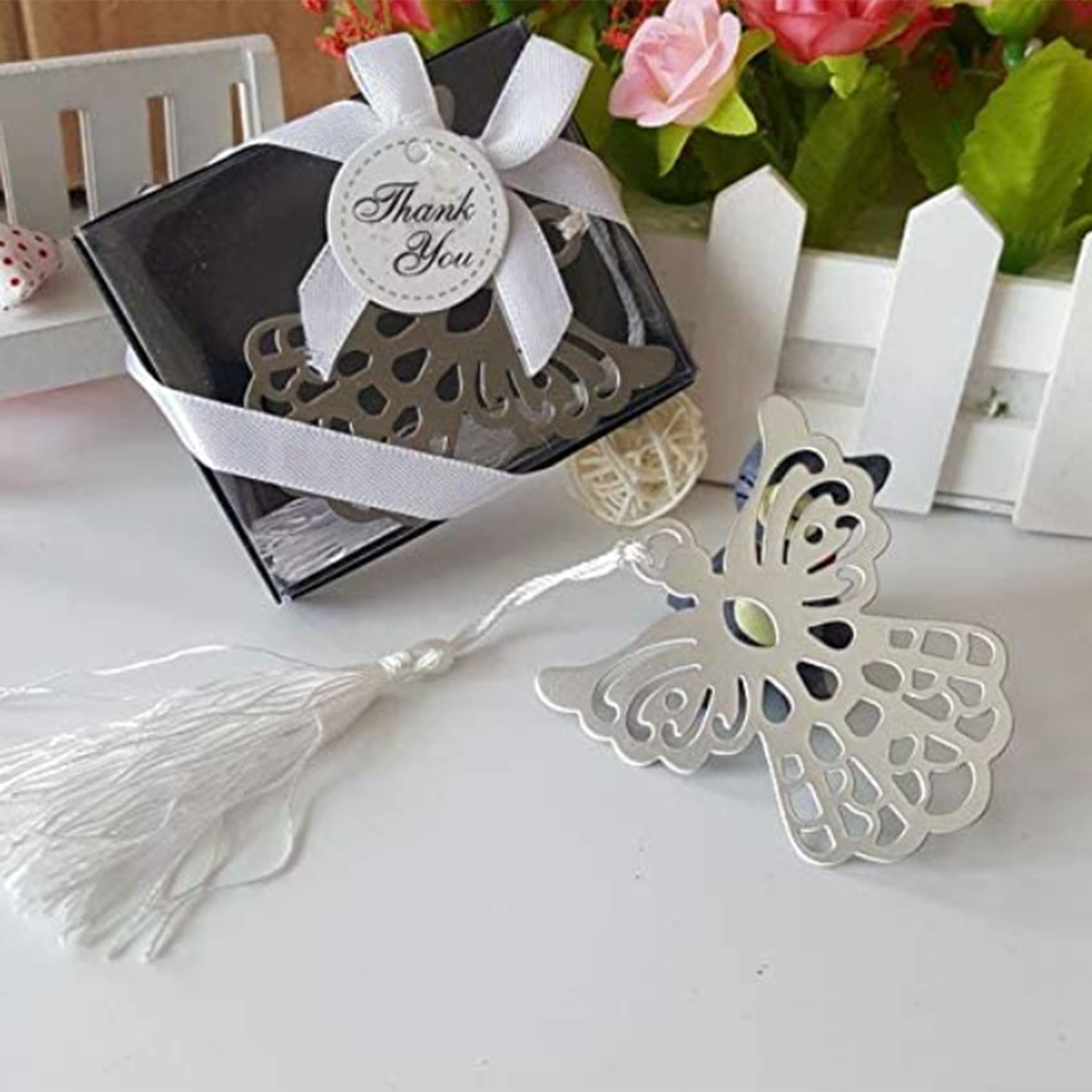 Favore di Segnalibro di nel Metallo da 50 Pezzi con Elegante Nappa di Seta Bomboniera per Feste di Matrimonio Segnalibro Collezione di Amanti del Libro nel Scatola