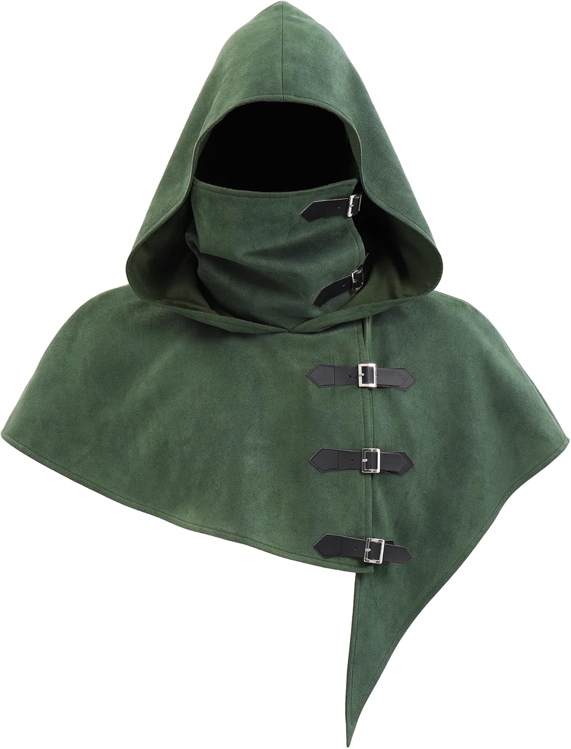 FURPHI Medieval Cowl Hood with Buckles Renaissance Hooded Cape Hat for Men Women Halloween Costume Accessories