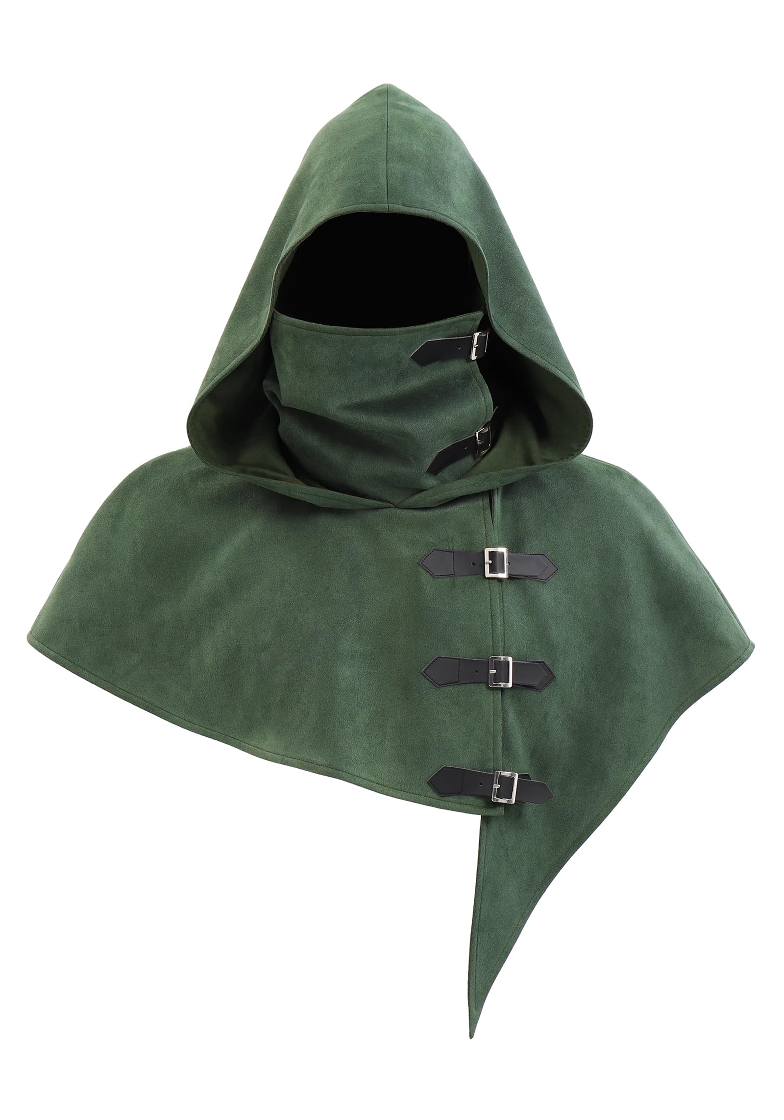 FURPHI Medieval Cowl Hood with Straps Renaissance Hooded Cape for Men Women Halloween Costume Accessories (Green, Large)