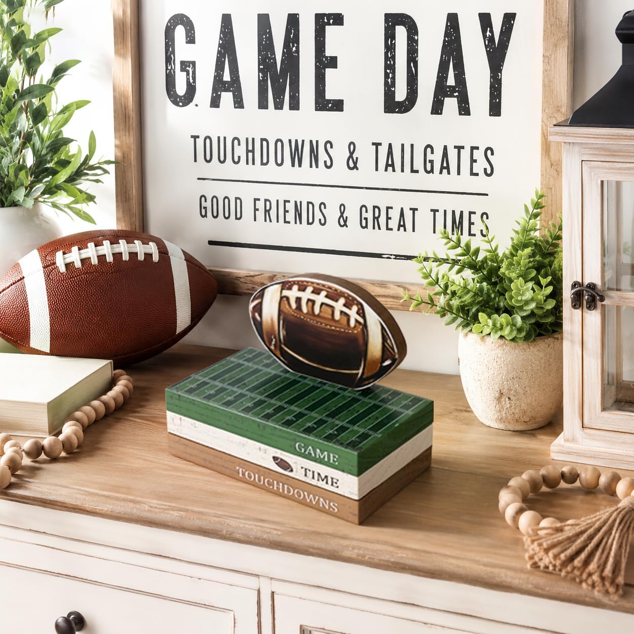 Smile Fall Wooden Decor Signs Football FALL Y'ALL Tiered Tray Tabletop Signs for Autumn Harvest Thanksgiving Game Day Decor