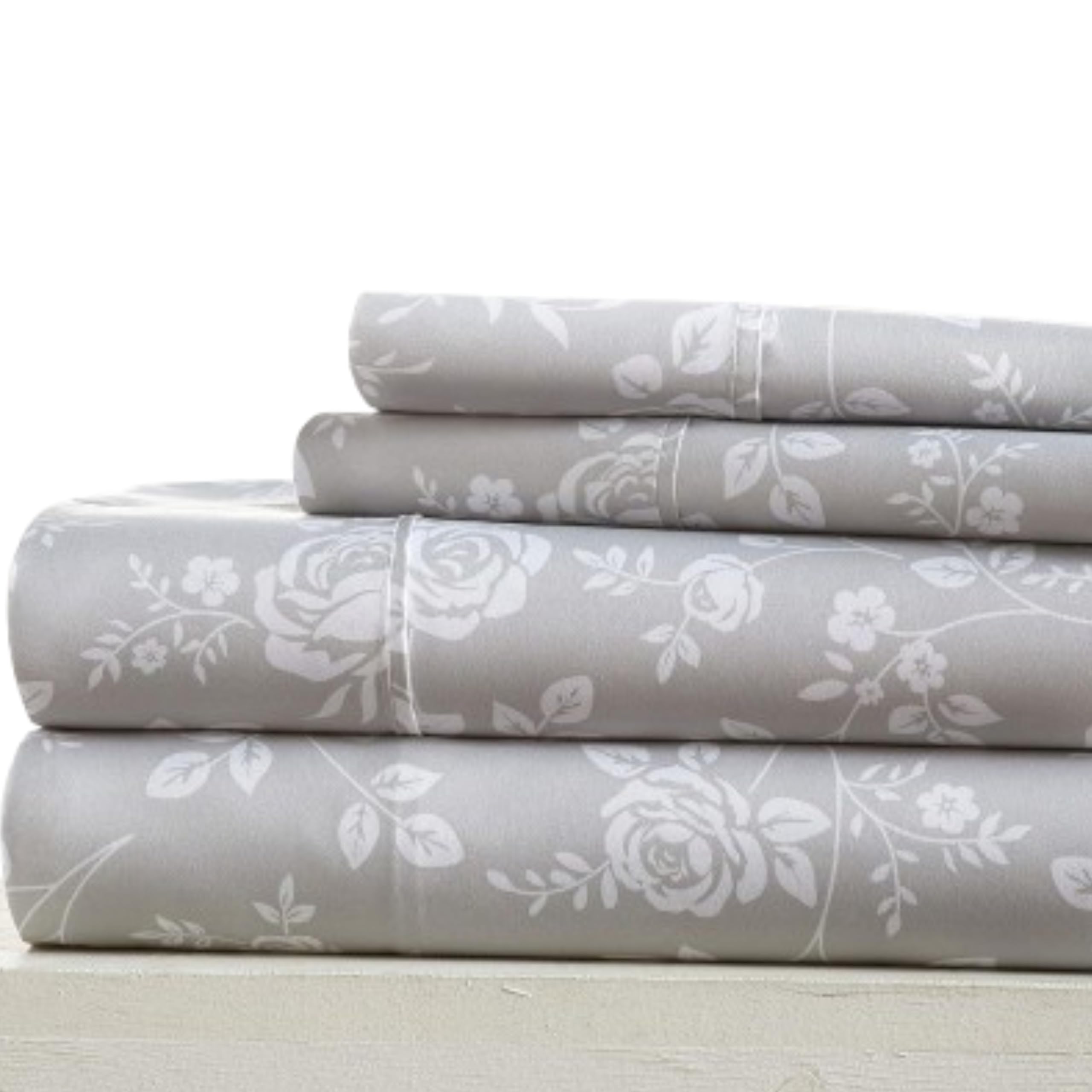Linen Market 4 Piece Queen Bedding Sheet Set (Light Gray Roses) - Sleep Better Than Ever with These Ultra-Soft & Cooling Bed Sheets for Your Queen Size Bed - Deep Pocket Fits 16" Mattress